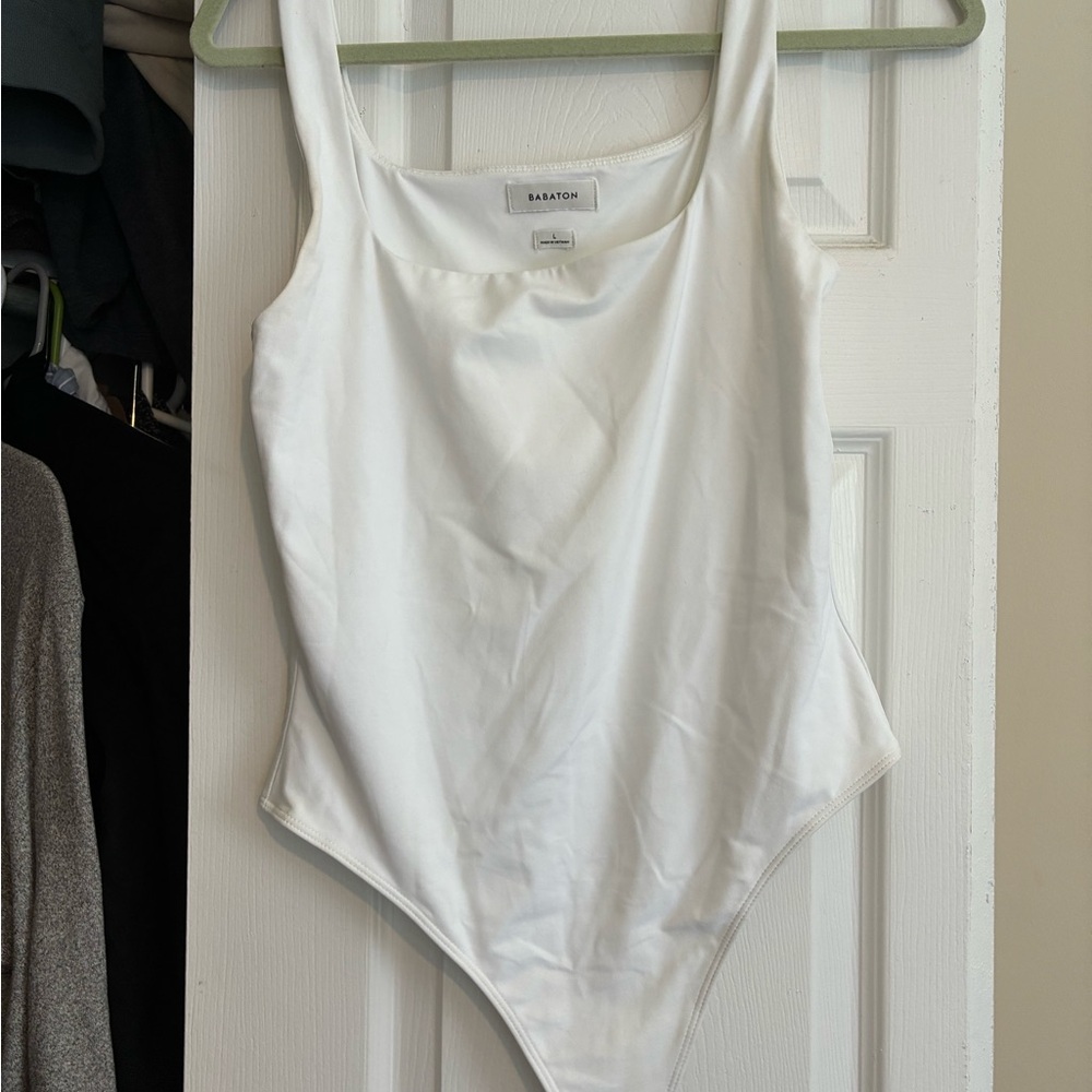 Aritzia White Bodysuit One Piece with Square Neckline